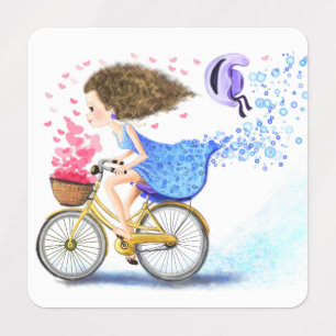 Etiquetas Menina Em Uma Bicicleta Rótulos Amor Romântico Cor