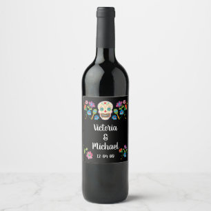 Etiquetas mexicanas do vinho do bordado do crânio
