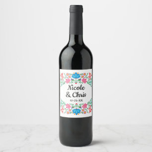 Etiquetas mexicanas florais do vinho do casamento