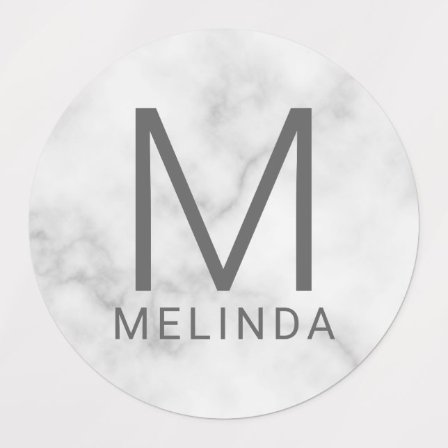 Etiquetas Mínimas do Monograma Branco Marble (Design 1)