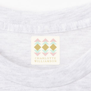 Etiquetas Mint Blush e Nome Geométrico Personalizado Dourad