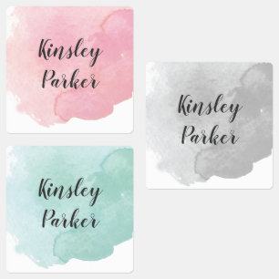 Etiquetas Modern Watercolor Script Kids Name (Crianças com S