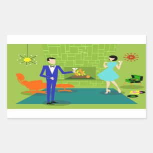 Etiquetas modernas do casal do meio século