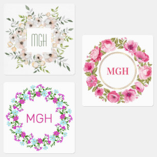 Etiquetas Monograma Personalizado em Quadro de Flor