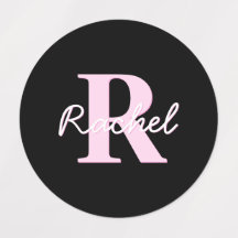 Monograma Personalizável Fofo | Rosa Claro e Preto