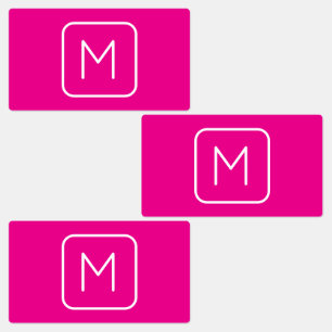 Etiquetas Monograma Simples e Moderno Inicial Rosa e Branc