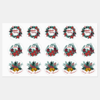 Etiquetas Natais vintages Evergreen Red Robin Poinsettia