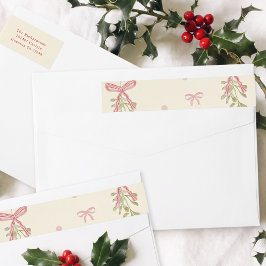 Etiquetas Natal Grandmillennial com Laço Rosa e Visco