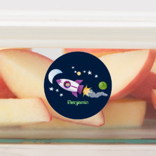 Etiquetas Navio de foguete bonito em cartoon espacial person