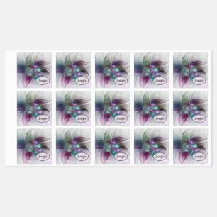 Etiquetas Nome Colorido de Arte Fractal Moderna de Flor Abst