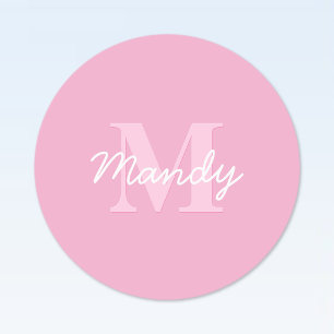 Etiquetas Nome Cursivo Bonito e Monograma Rosa