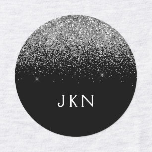 Etiquetas Nome do Monograma Chic Glitter Preto Prateado