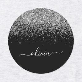 Etiquetas Nome do Monograma Chic Glitter Preto Prateado
