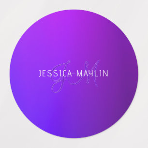 Etiquetas Nome e Monograma do Gradiente Roxo Moderno