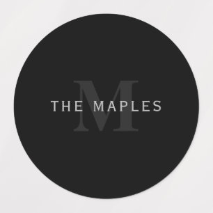 Etiquetas Nome Moderno e Monograma   Cinzas e preto