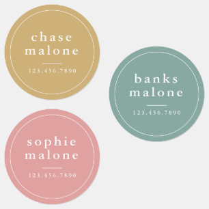 Etiquetas Nome Moderno e Número de Telefone à Prova de Água