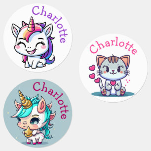 Etiquetas Nome personalizado bonito Fantasy Kitten e Unicorn