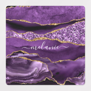 Etiquetas Nome Personalizado de Geodo Glitter Dourado Violet