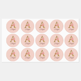 Etiquetas Nome Personalizado Folha de Ouro Blush Rosas Rosa