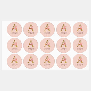 Etiquetas Nome Personalizado Folha de Ouro Blush Rosas Rosa 