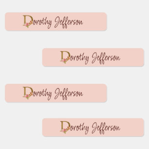 Etiquetas Nome Personalizado Folha de Ouro Blush Rosas Rosa 