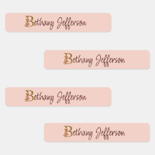 Etiquetas Nome Personalizado Folha de Ouro Rosa Bege Rosas L