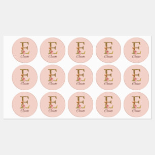 Etiquetas Nome Personalizado Letra E Folha Dourada Rosas Ros