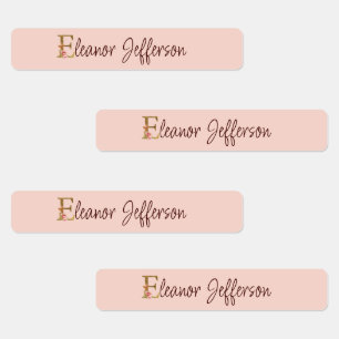 Etiquetas Nome Personalizado Letra E Folha Dourada Rosas Ros