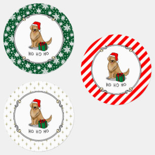 Etiquetas Ouro de Natal Papai Noel Cachorro de Retriever