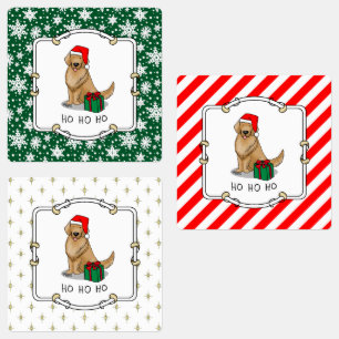 Etiquetas Ouro de Natal Papai Noel Cachorro de Retriever