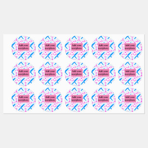 Etiquetas Padrão de aquarela azul rosa adicionar nome texto 