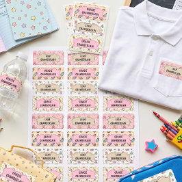 Etiquetas Padrão de Escola Temático Pastel Cute Impermeável