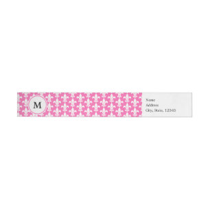 Etiquetas Padrão Monograma de Fleur de Lis, Branco e Rosa Qu