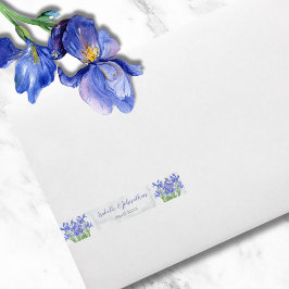 Etiquetas Para Envelope Elegantes Íris Azuis Florais em Casamento de Mármo