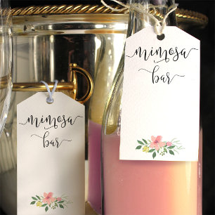 Etiquetas para garrafas de Mimosa com um buquê de 