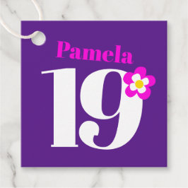Etiquetas Para Lembrancinhas 19ª Festa de aniversário raparigas roxas cor-de-ro