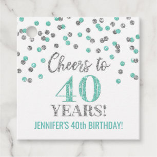 Etiquetas Para Lembrancinhas 40 anos Turquesa Silver Confetti
