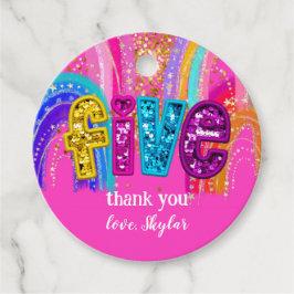 Etiquetas Para Lembrancinhas 5 Birthday, Rapariga do Arco-Íris Rosa Quente