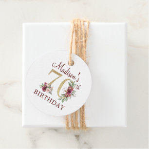 Etiquetas Para Lembrancinhas 70 Personalizado Birthday Floral Burgundy Dourado