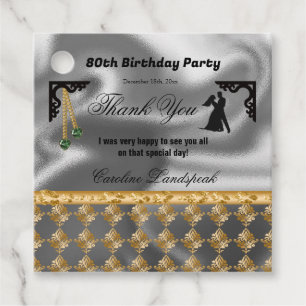 Etiquetas Para Lembrancinhas 80 Birthday Damask & Green Gems Obrigado