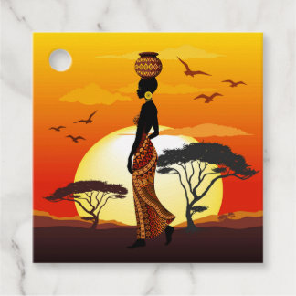 Etiquetas Para Lembrancinhas A linda mulher africana Silhouette sobre os sóis a