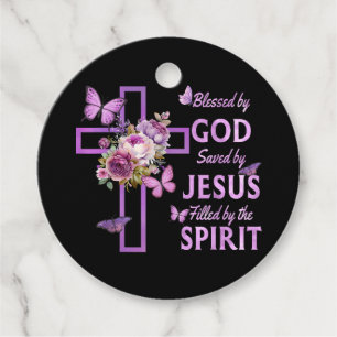 Etiquetas Para Lembrancinhas Abençoado por Deus Salvo pela Cruz Floral Purple d