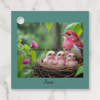 Etiquetas Para Lembrancinhas Abrigo na Chuva - Um Grosbeak quebrado por Rosa