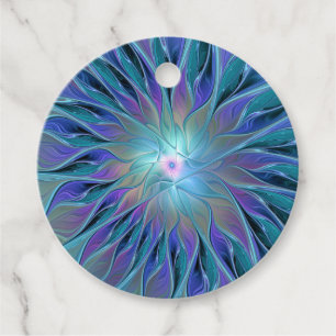 Etiquetas Para Lembrancinhas Abstrato Fractal de Sonho com Flor Roxo Azul