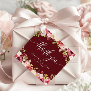 Etiquetas Para Lembrancinhas Agradecimento de Casamento Floral Merlot Vermelho 