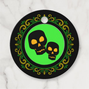 Etiquetas Para Lembrancinhas Amarelo Verde Crânios Pretos Halloween