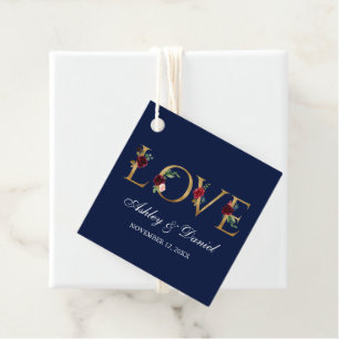Etiquetas Para Lembrancinhas Amor Dourado floral azul de Borgonha da aguarela