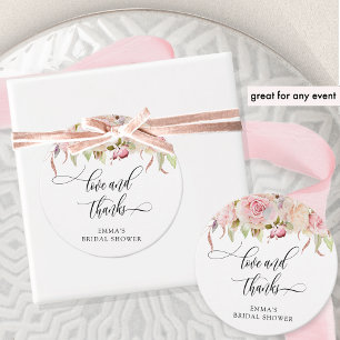 Etiquetas Para Lembrancinhas Amor e Agradecimento, Floral Rosa e Dourado Rosa