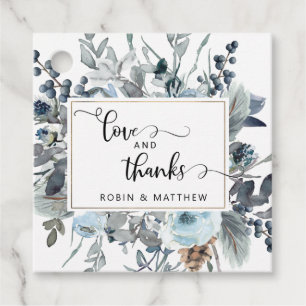 Etiquetas Para Lembrancinhas Amor Floral Azul Elegante e Obrigados de Casamento