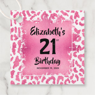 Etiquetas Para Lembrancinhas Aniversário de 21 anos de impressão rosa-leopard
